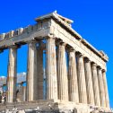 Parthenon on the Acropolis in Athens, Greece. On blue sky background